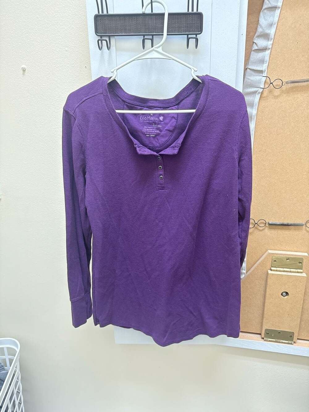 Eco Malibu by Earth Yoga Purple Waffle Knit Henley Long Sleeve Shirt Size XL